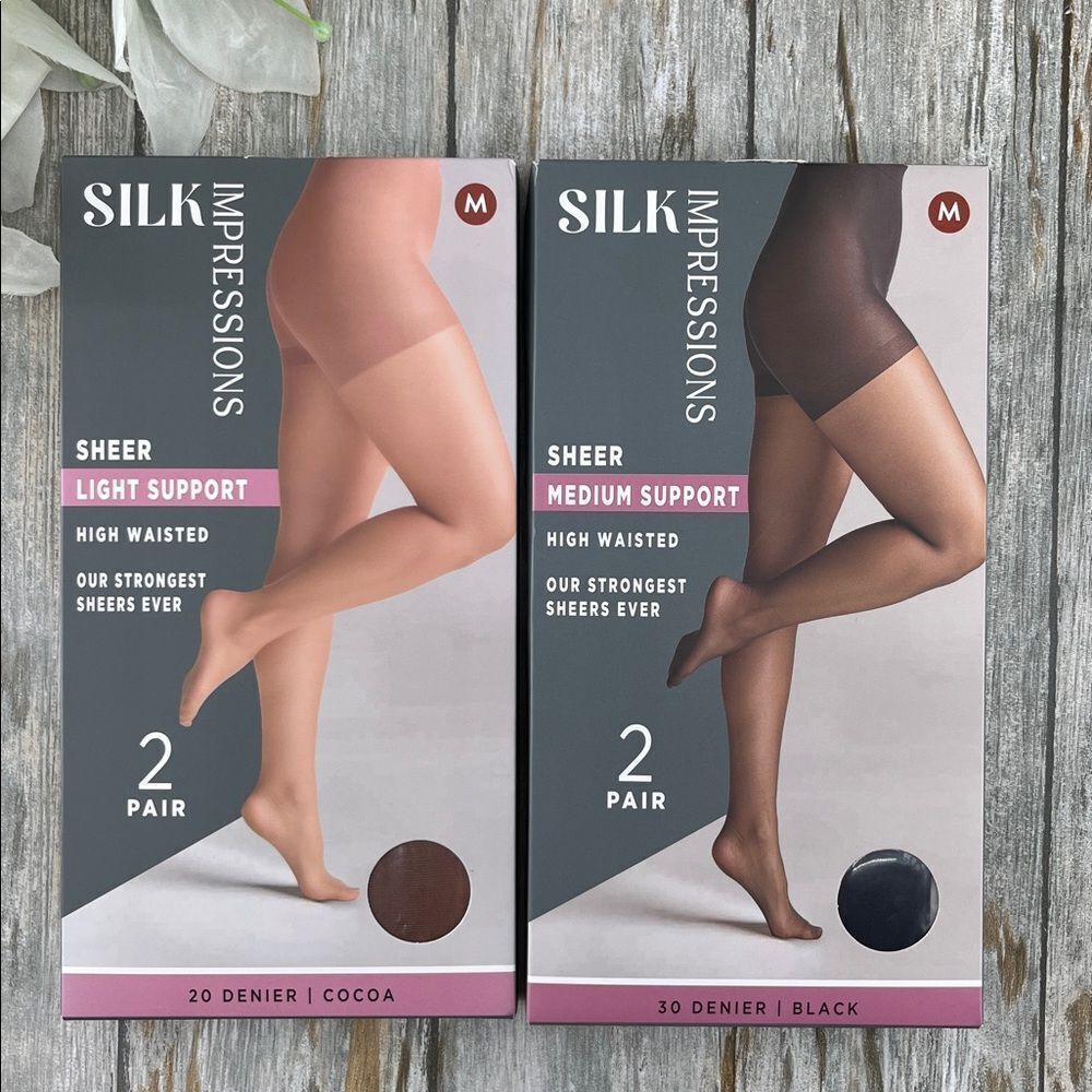 Silk Impressions Shimmer Sheer Pantyhose Stockings Sheer 2, 2-Packs M